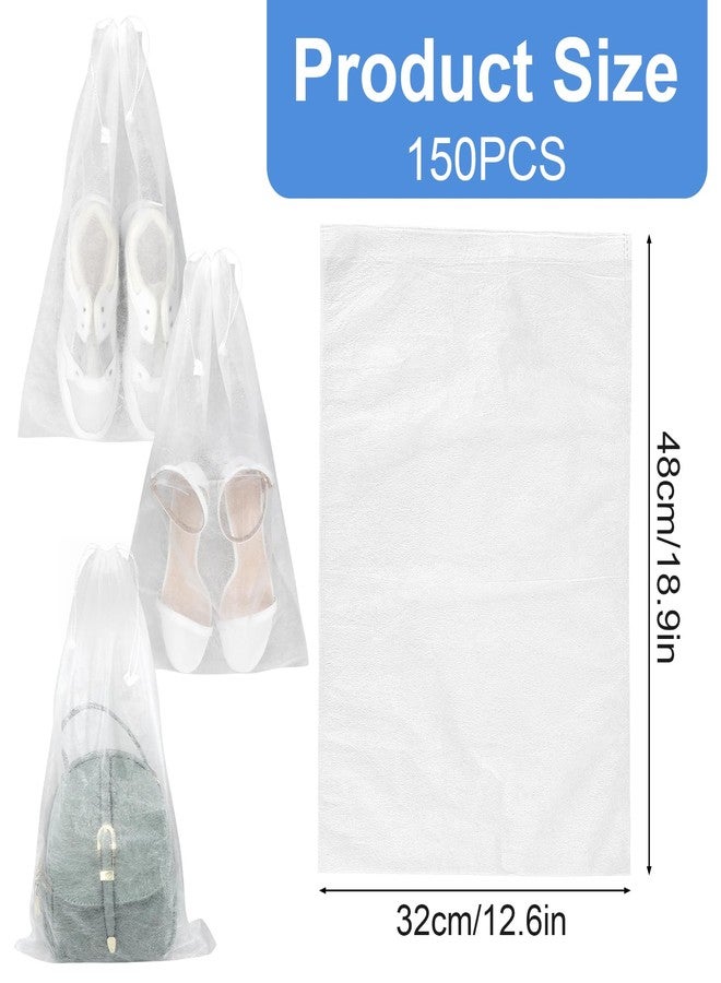 ADLABLD 150 Pcs Dust Bags Drawstring Storage Bag Non Woven Fabric Handbags Storage for Travel Breathable Pouch Portable Storages Organizer for Purse Boot, 18.9 x 12.6 Inch(White) - Image 2
